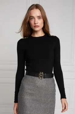 Buttoned Knit Crew Neck (Black)