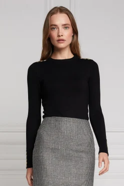 Buttoned Knit Crew Neck (Black)