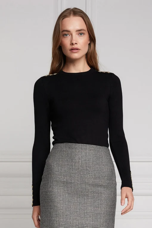 Buttoned Knit Crew Neck (Black)