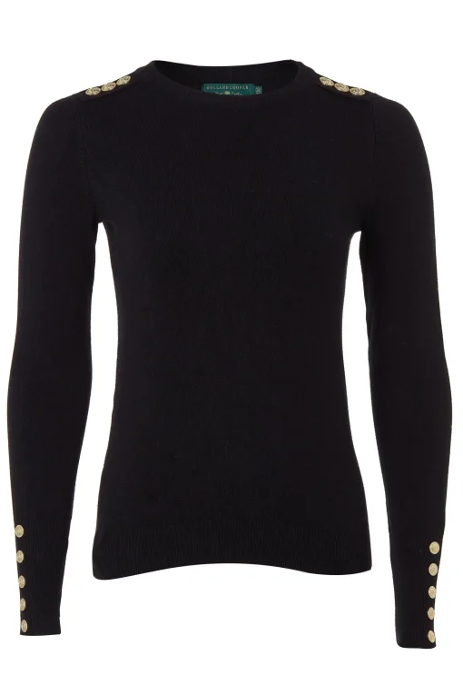 Buttoned Knit Crew Neck (Black)