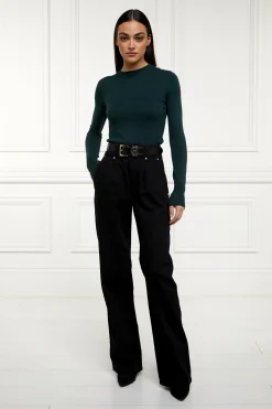 Buttoned Knit Crew Neck (Deep Emerald)