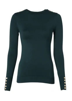 Buttoned Knit Crew Neck (Deep Emerald)
