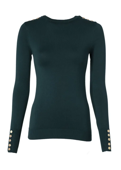 Buttoned Knit Crew Neck (Deep Emerald)