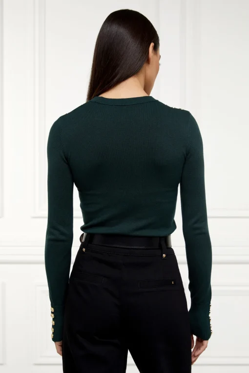 Buttoned Knit Crew Neck (Deep Emerald)