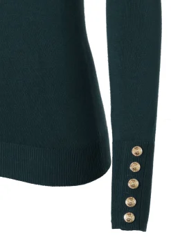Buttoned Knit Crew Neck (Deep Emerald)