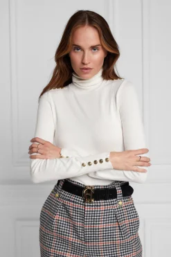 Buttoned Knit Roll Neck (Cream)