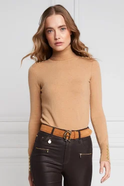 Buttoned Knit Roll Neck (Dark Camel)