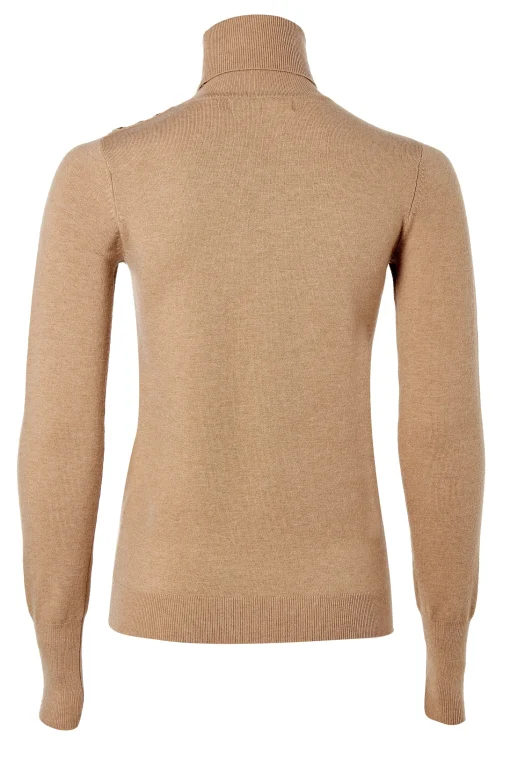 Buttoned Knit Roll Neck (Dark Camel)