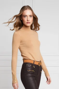 Buttoned Knit Roll Neck (Dark Camel)