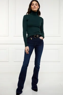 Buttoned Knit Roll Neck (Deep Emerald)