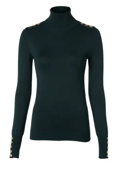 Buttoned Knit Roll Neck (Deep Emerald)