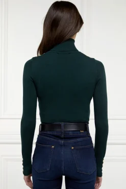 Buttoned Knit Roll Neck (Deep Emerald)