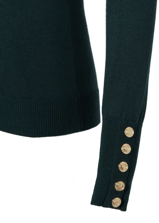 Buttoned Knit Roll Neck (Deep Emerald)