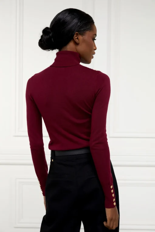 Buttoned Knit Roll Neck (Wine)