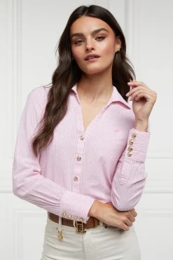 Classic V-Neck Blouse (Pink Stripe)