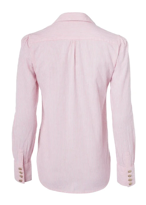 Classic V-Neck Blouse (Pink Stripe)