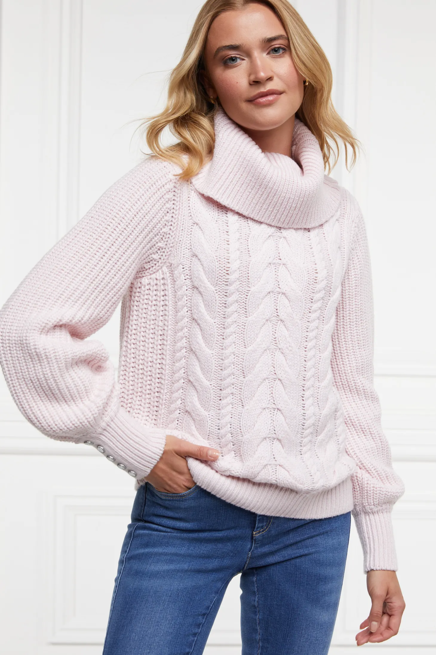 Corded Roll Neck Knit (Ice Pink)