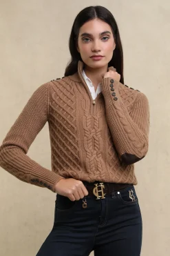 Country Cable Quarter Zip Knit (Caramel)