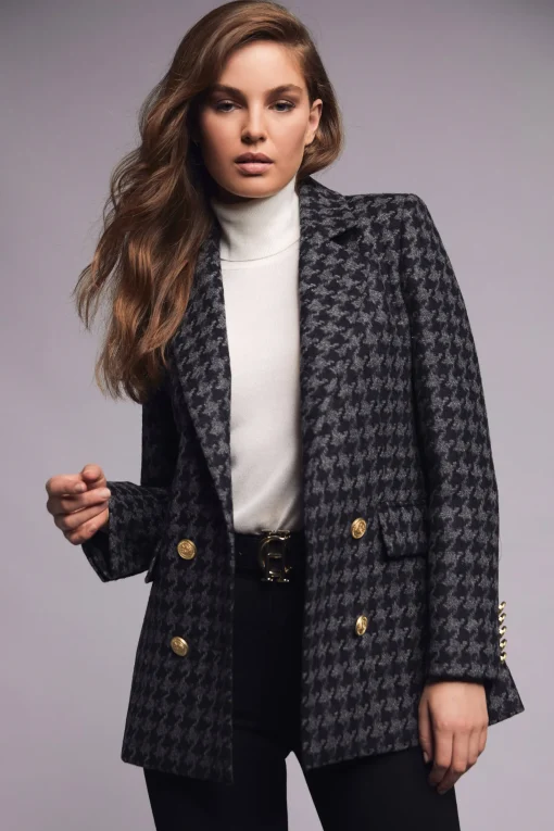 Double Breasted Blazer (Large Scale Charcoal Houndstooth)