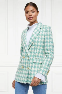 Double Breasted Blazer (Large Scale Teal Houndstooth)