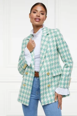 Double Breasted Blazer (Large Scale Teal Houndstooth)