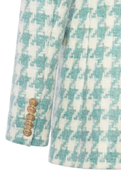 Double Breasted Blazer (Large Scale Teal Houndstooth)
