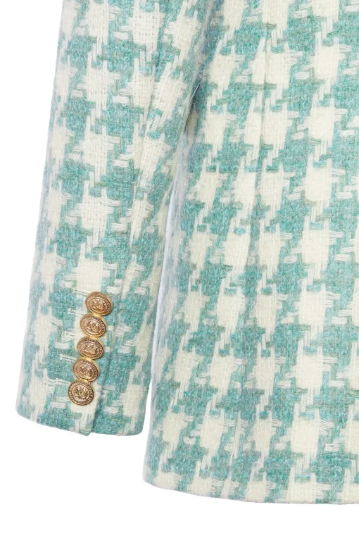 Double Breasted Blazer (Large Scale Teal Houndstooth)