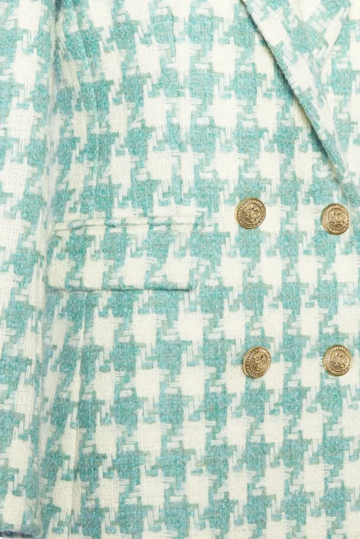 Double Breasted Blazer (Large Scale Teal Houndstooth)