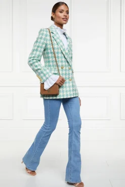 Double Breasted Blazer (Large Scale Teal Houndstooth)