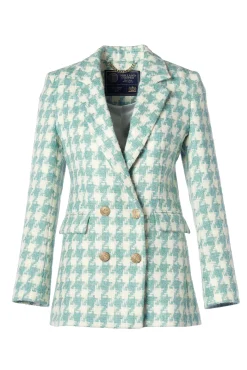 Double Breasted Blazer (Large Scale Teal Houndstooth)