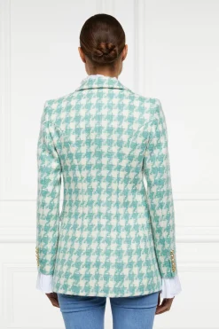 Double Breasted Blazer (Large Scale Teal Houndstooth)