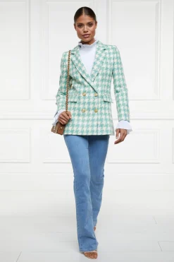 Double Breasted Blazer (Large Scale Teal Houndstooth)