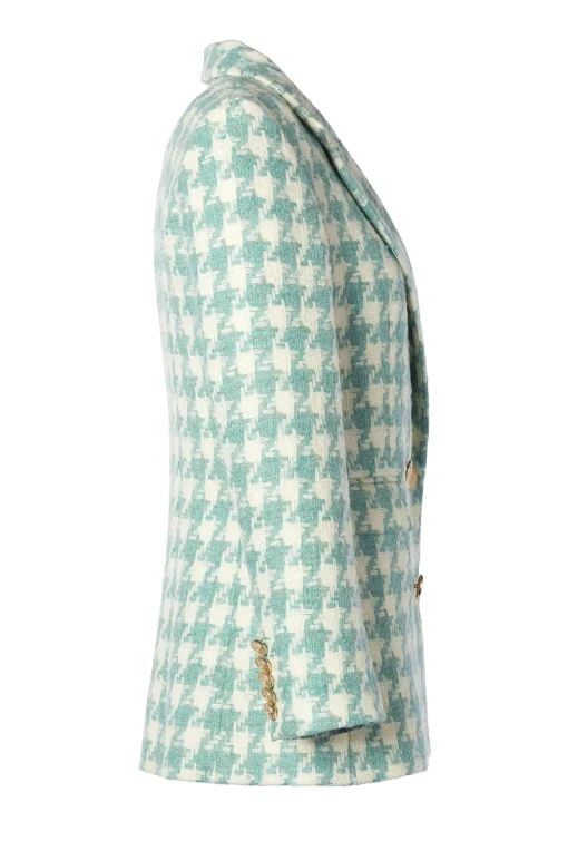 Double Breasted Blazer (Large Scale Teal Houndstooth)
