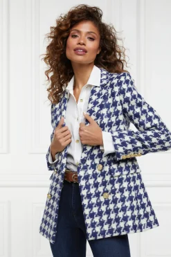 Double Breasted Blazer (Large Scale Navy Houndstooth)