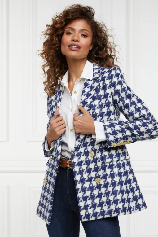 Double Breasted Blazer (Large Scale Navy Houndstooth)