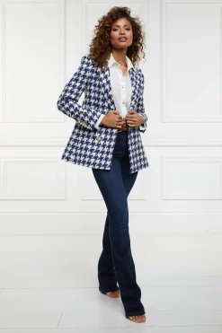 Double Breasted Blazer (Large Scale Navy Houndstooth)
