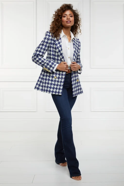 Double Breasted Blazer (Large Scale Navy Houndstooth)