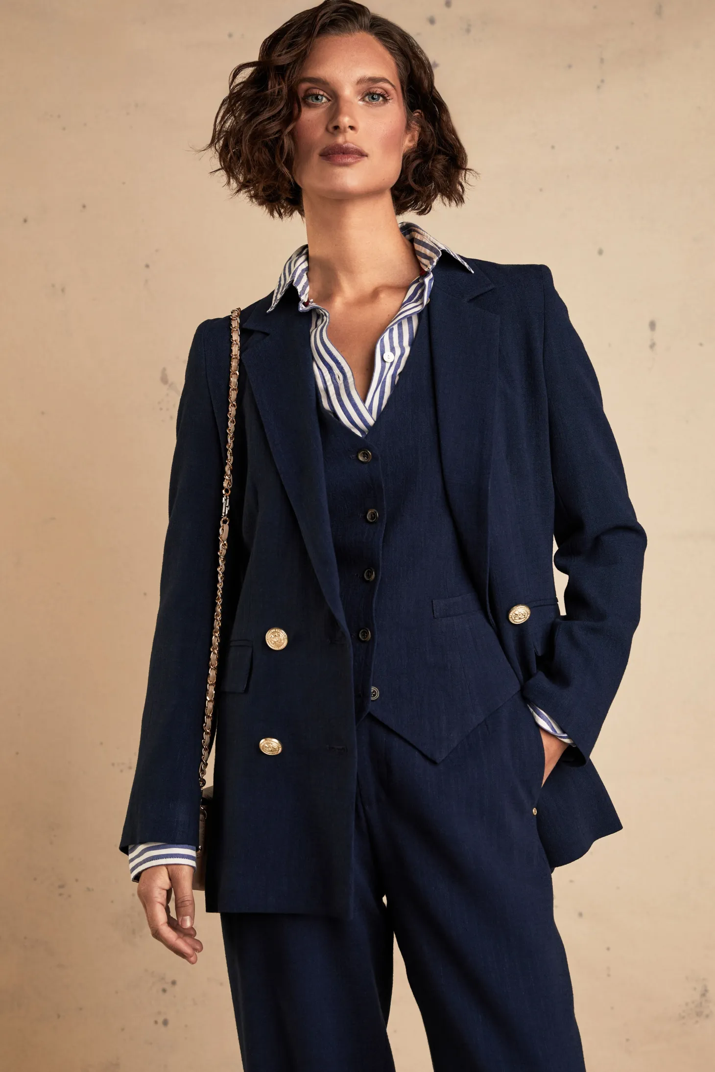 Double Breasted Blazer (Navy Linen)