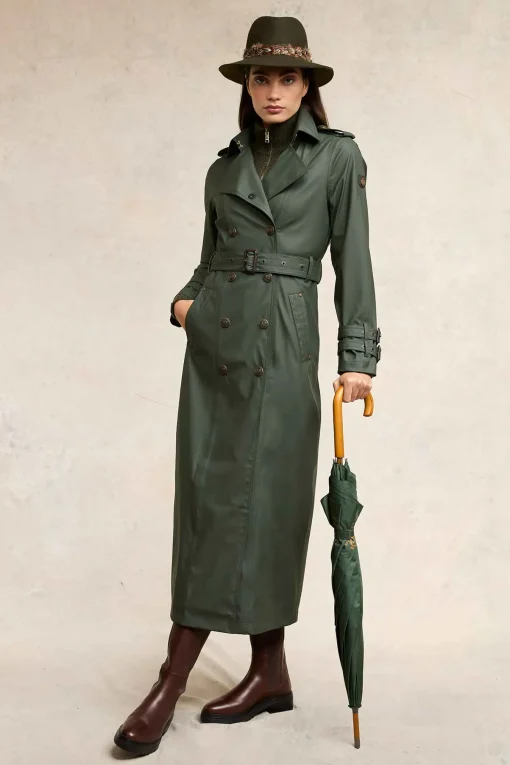 Full Length Kendal Waterproof Trench Coat (Evergreen)