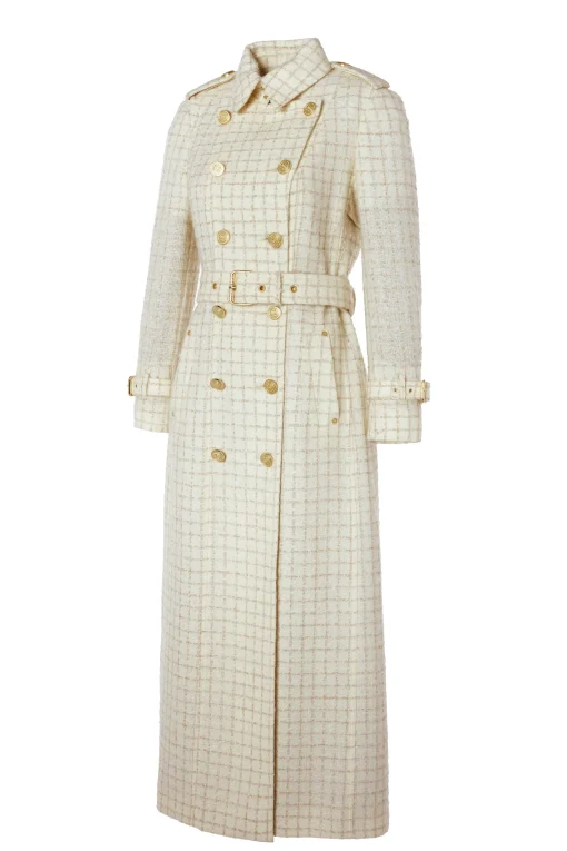 Full Length Marlborough Trench Coat (Ivory Sparkle Tweed)