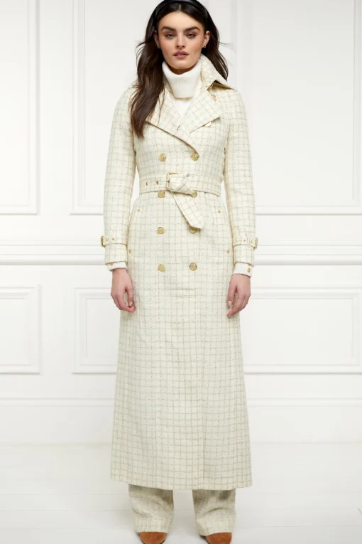Full Length Marlborough Trench Coat (Ivory Sparkle Tweed)