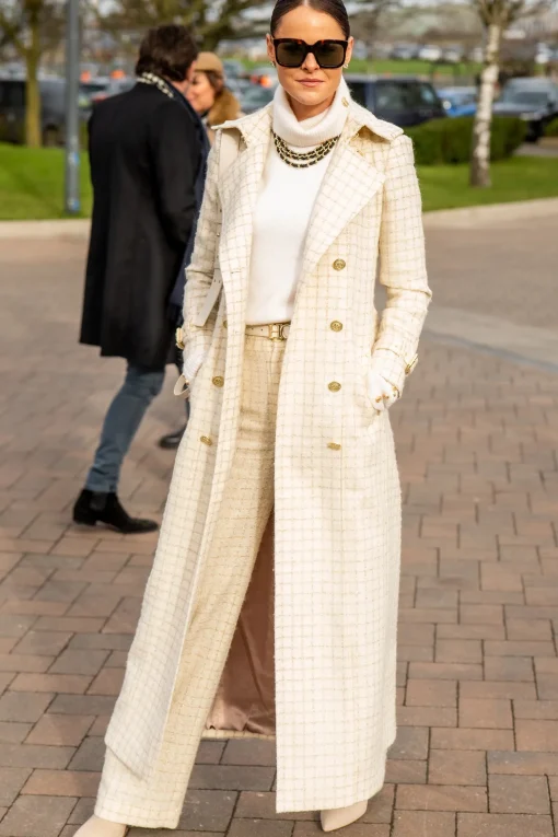 Full Length Marlborough Trench Coat (Ivory Sparkle Tweed)