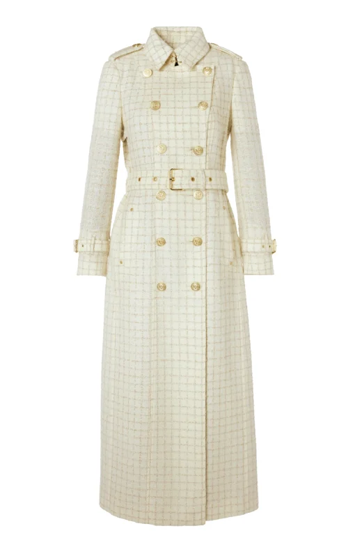 Full Length Marlborough Trench Coat (Ivory Sparkle Tweed)