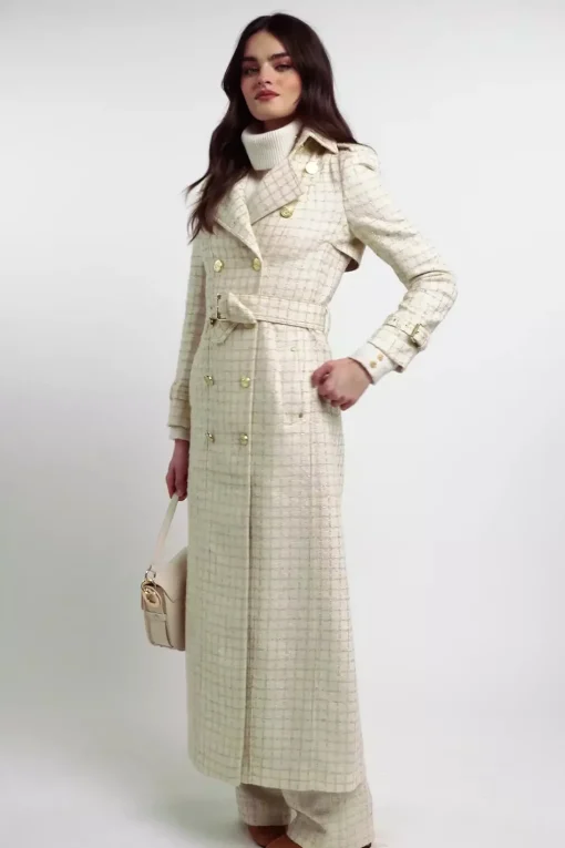 Full Length Marlborough Trench Coat (Ivory Sparkle Tweed)