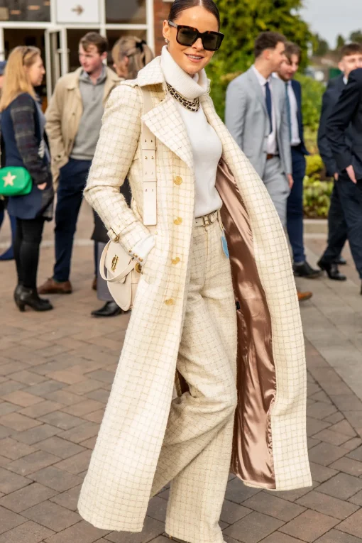 Full Length Marlborough Trench Coat (Ivory Sparkle Tweed)