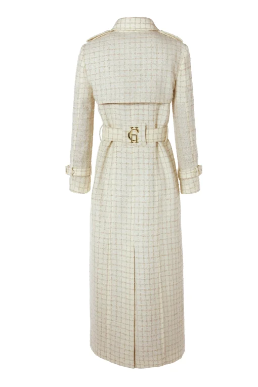 Full Length Marlborough Trench Coat (Ivory Sparkle Tweed)