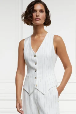 Hampton Waistcoat (Oyster Linen Pinstripe)