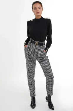 High Waisted Peg Trouser (Houndstooth)