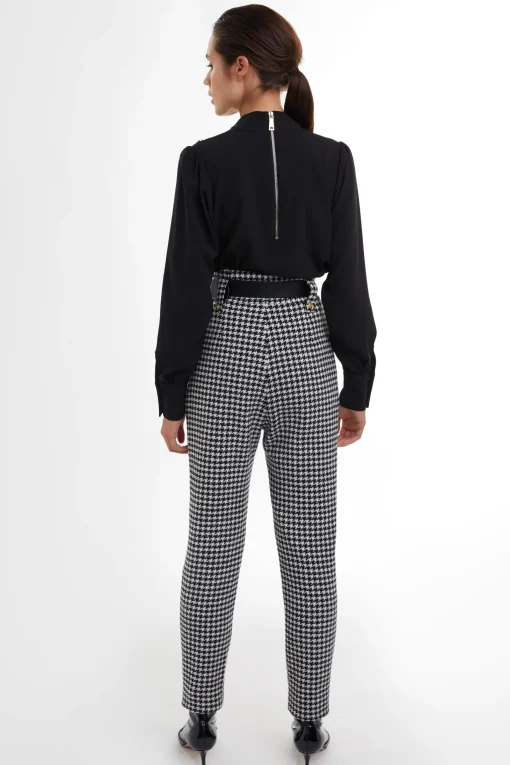 High Waisted Peg Trouser (Houndstooth)