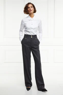 High Waisted Straight Trouser (Charcoal Pinstripe)